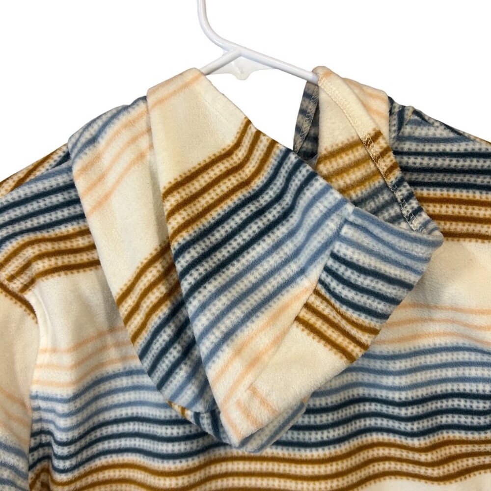 Women's Large ONeill Striped Fleece Hoodie Beige Blue Brown EUC - Picture 6 of 10